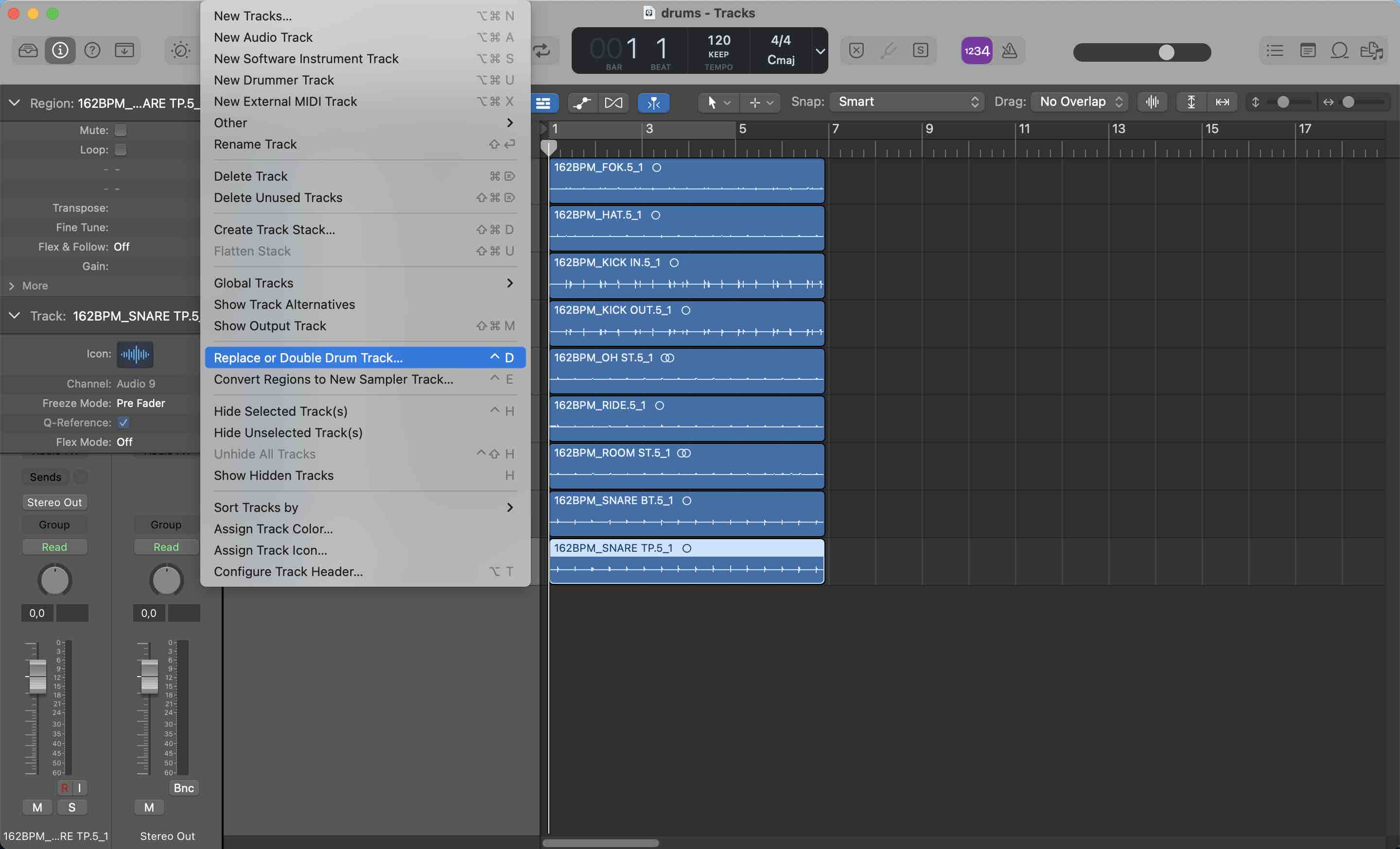 Opening the Logic Pro drum replacement window