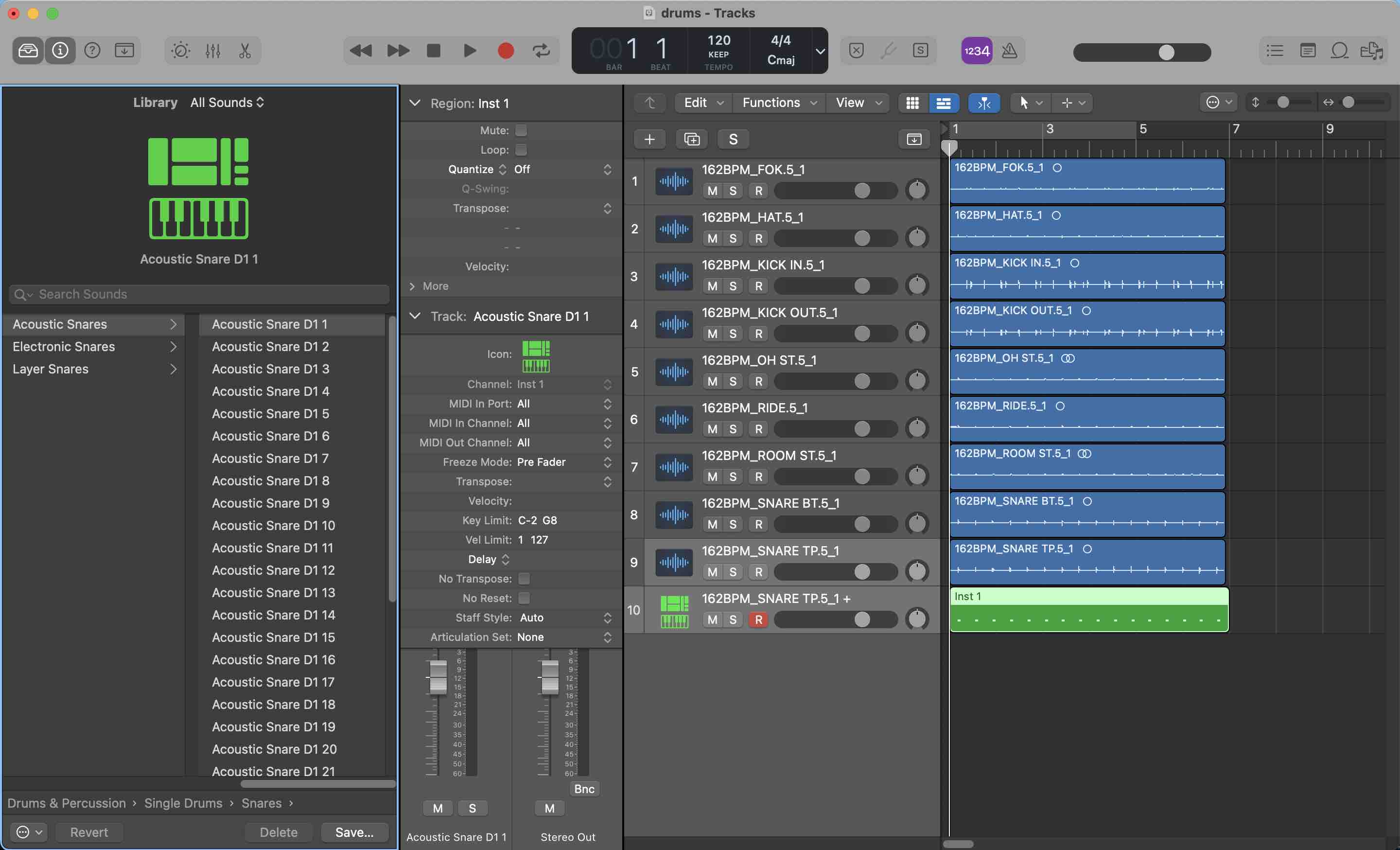 Logic Pro snare drum replacement selection